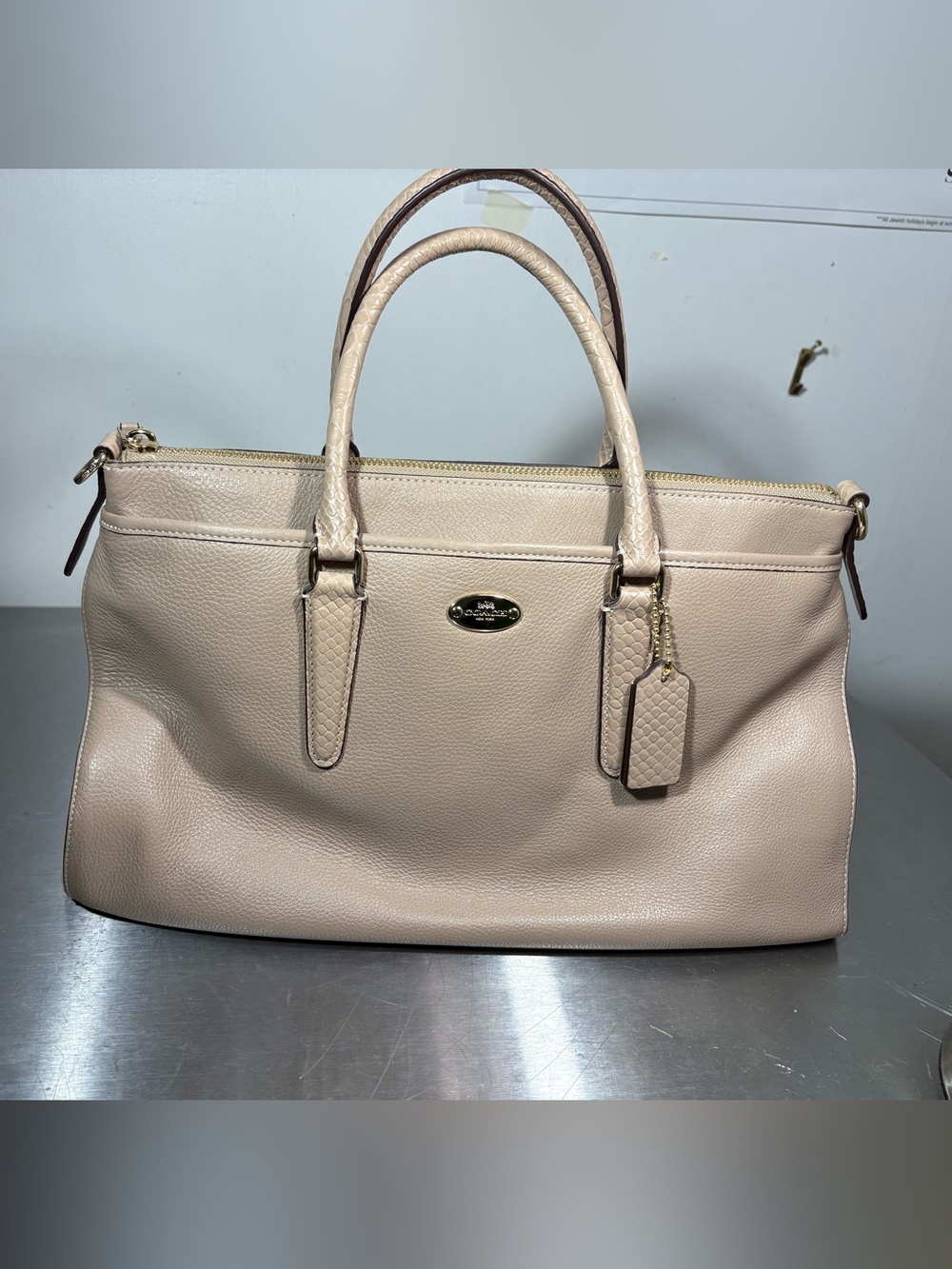 Coach Morgan Rare Taupe Leather Satchel exotic trim very clean 2015